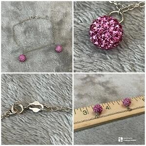 STERLING SILVER 925 PINK CRYSTAL BALL  BRACELET SIZE 7.5”
